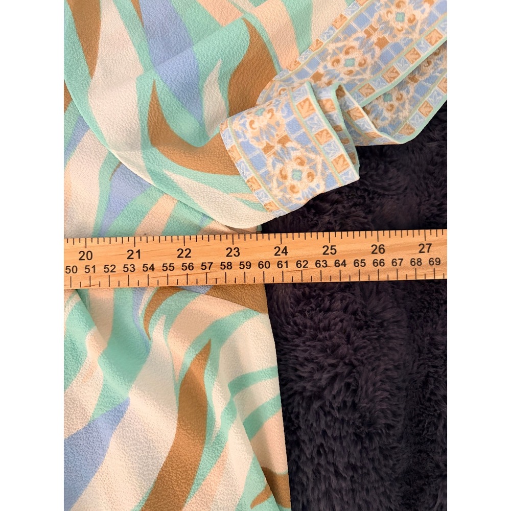 Rose + Olive 1X Blouse Plus Size Boho Tunic Aqua Tan Short Sleeve Resortwear - Picture 3 of 9